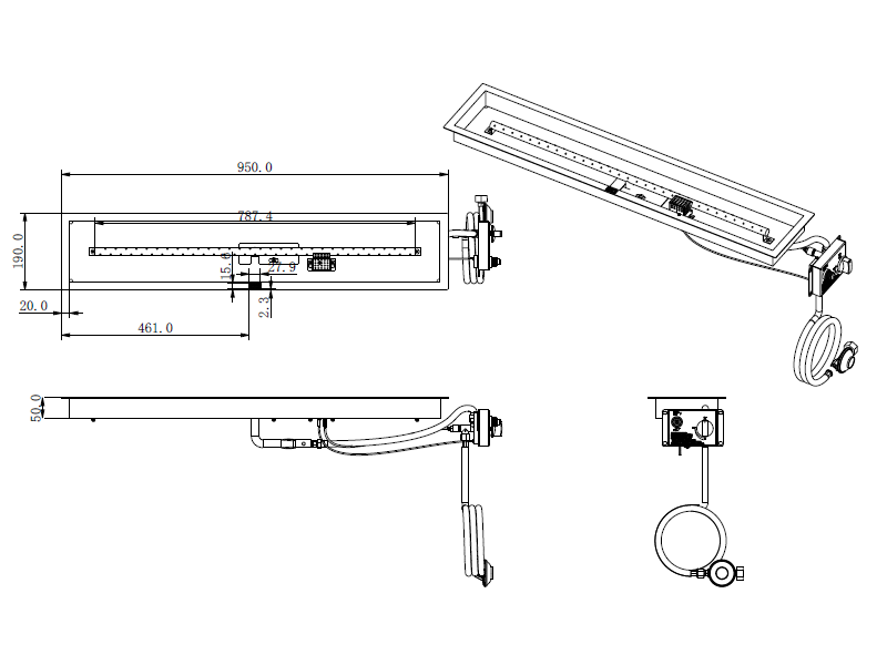 Quemador de gas rectangular 950X190 LPG - Imagen 7