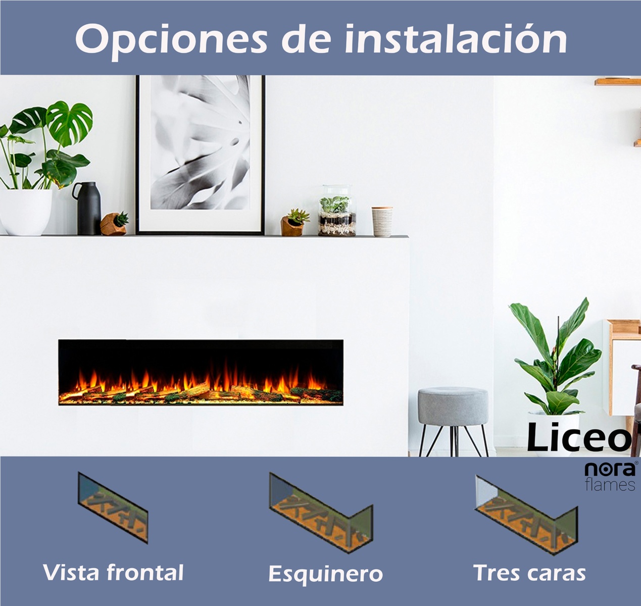 Chimenea eléctrica LICEO 150 con troncos iluminados - Imagen 8